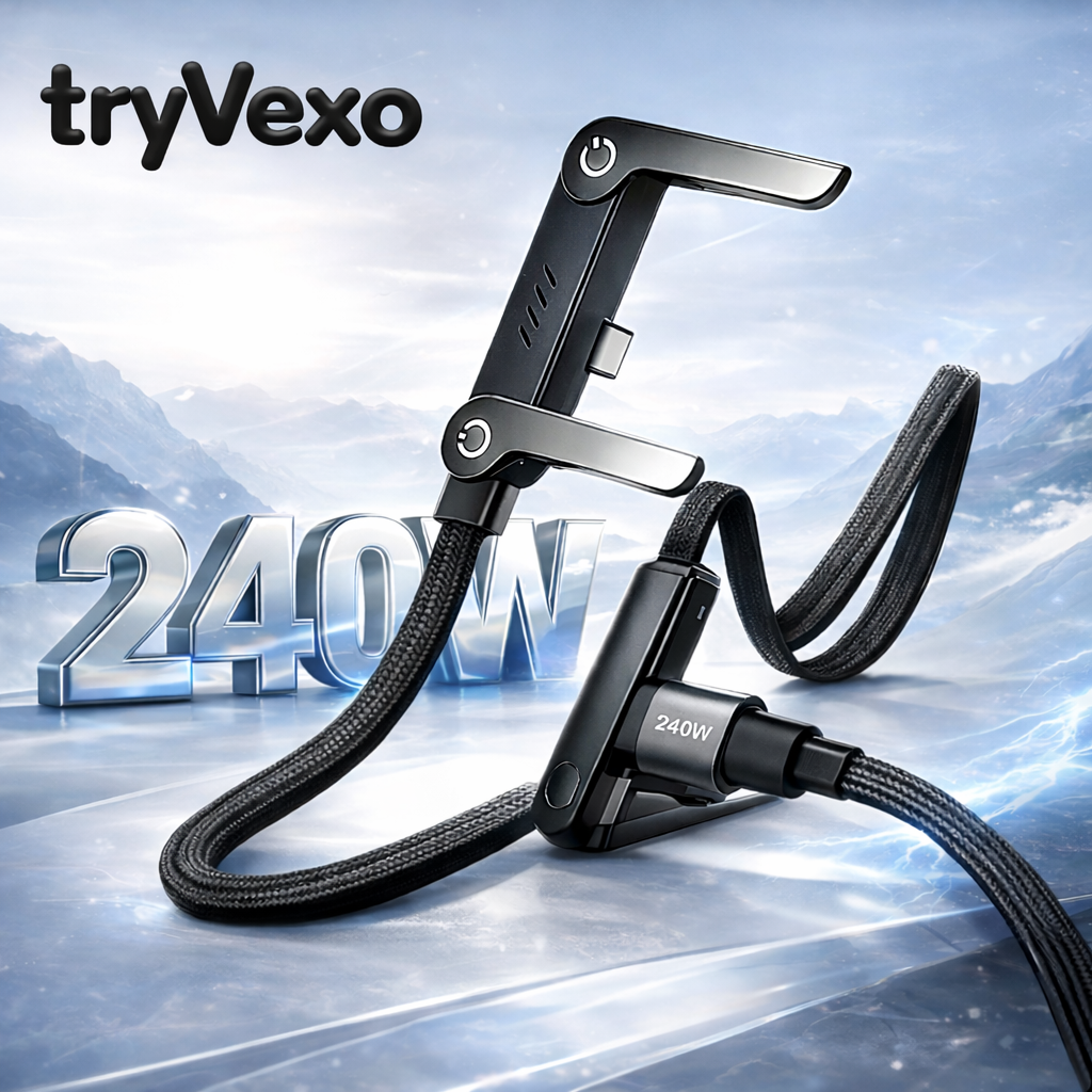 tryVexo™ 240W 2 in 1 USB C Fast Charging Foldable Bracket Data Cable Type C Desktop Holder Charging Wire for Iphone, Samsung
