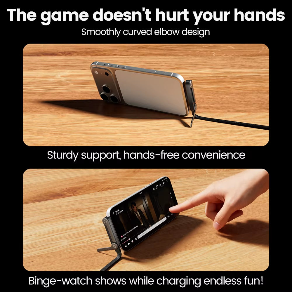 tryVexo™ 240W 2 in 1 USB C Fast Charging Foldable Bracket Data Cable Type C Desktop Holder Charging Wire for Iphone, Samsung